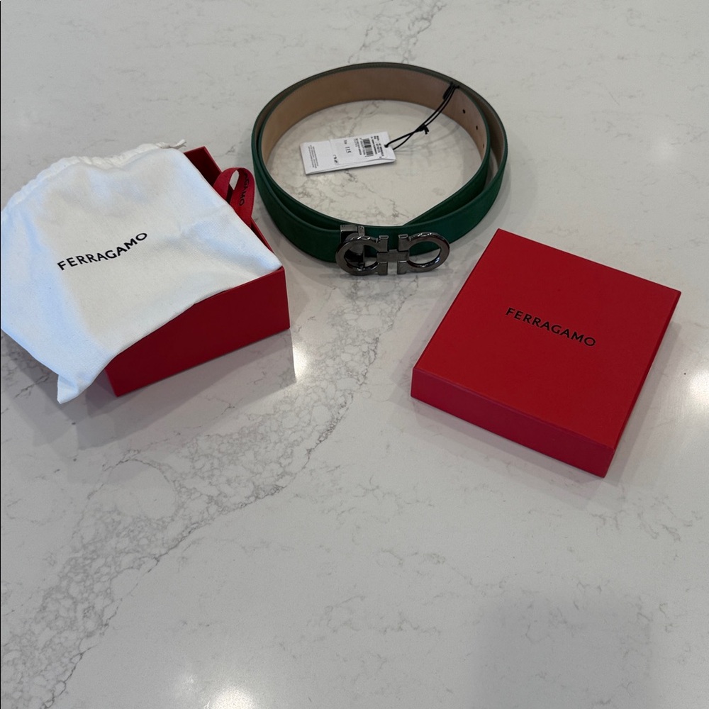 NWT Ferragamo Gancini Cut-to-Size Suede Belt